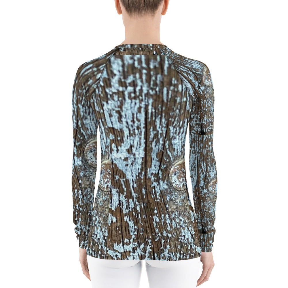 Women's Blue Taupe Abstract Design Rash Guard