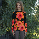 Purple Sky Red Orange Floral Print Women's Rash Guard