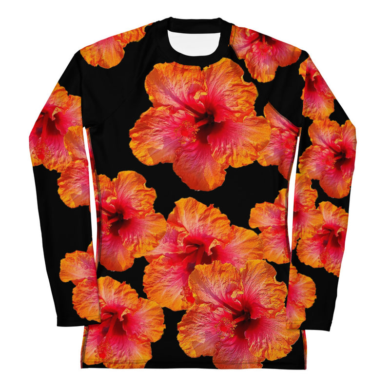 Purple Sky Orange Red Floral Print Women's Rash Guard