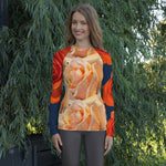 Purple Sky Peach Orange Floral Print Women's Rash Guard