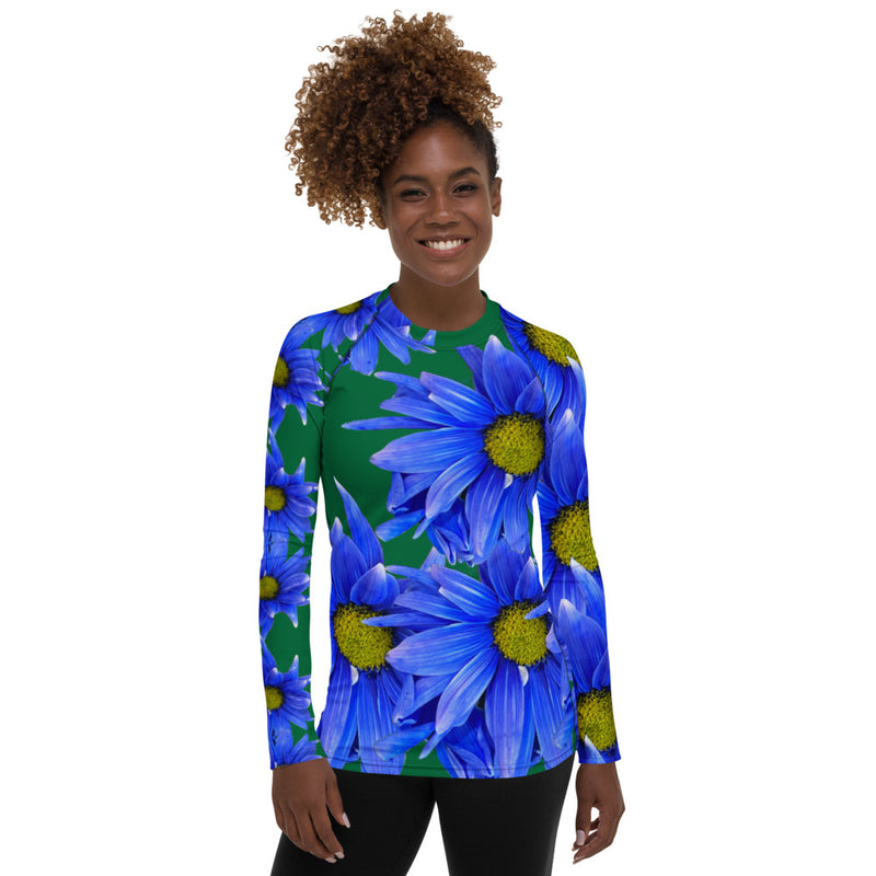 Purple Sky Designer Blue Floral Women's Rash Guard