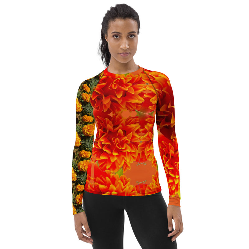 Purple Sky Orange Floral Women's Rash Guard