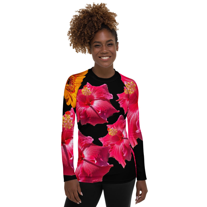 Purple Sky Red and Pink Floral Women's Rash Guard