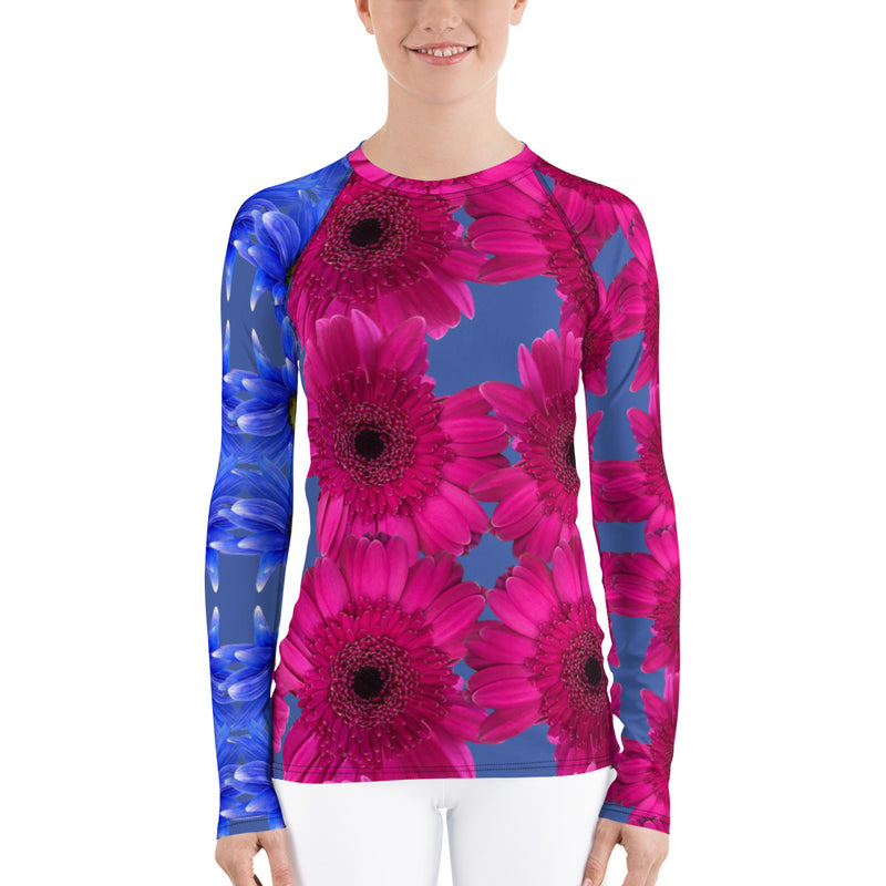 Purple Sky Blue anf Fuschia Floral Women's Rash Guard