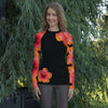 Women's Black and Orange Floral Rash Guard