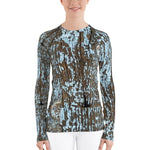 Women's Blue Taupe Abstract Design Rash Guard