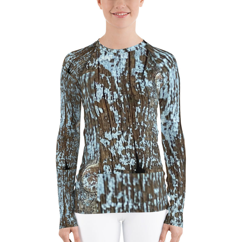 Women's Blue Taupe Abstract Design Rash Guard