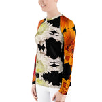 Purple Sky White Orange Floral Print Women's Rash Guard