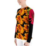 Purple Sky Orange Red Floral Print Women's Rash Guard