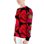 Purple Sky Red Floral Print Women's Rash Guard