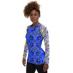 Purple Sky Blue Floral Print Women's Rash Guard