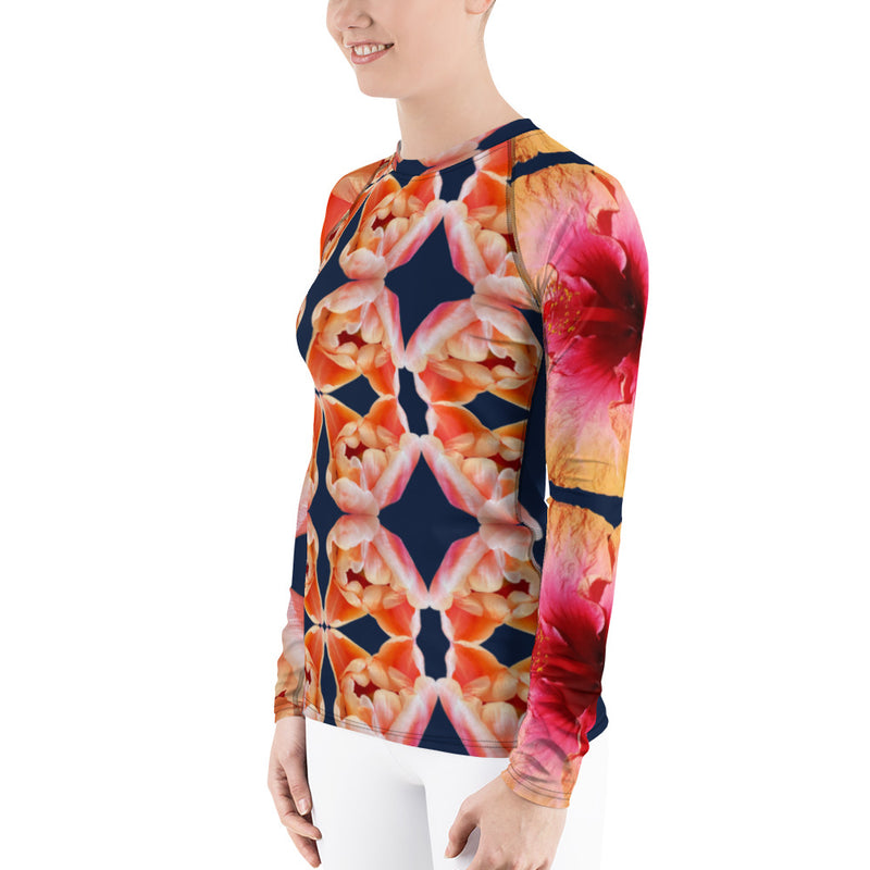 Purple Sky Women's Peach Floral Print Rash Guard