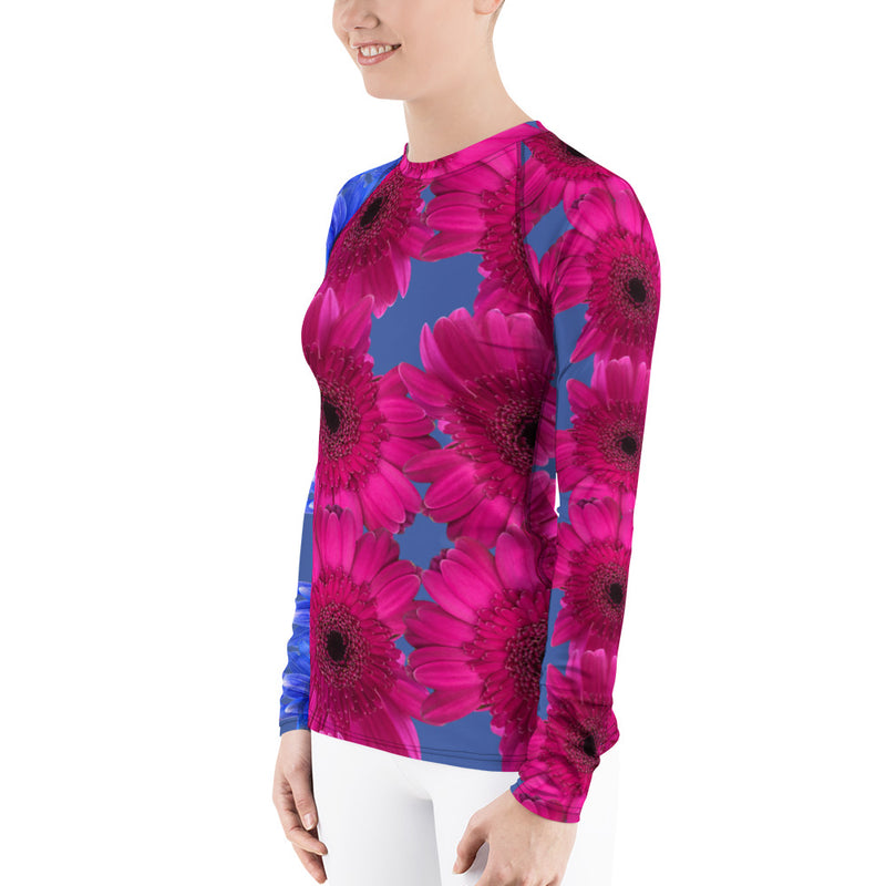 Purple Sky Blue anf Fuschia Floral Women's Rash Guard