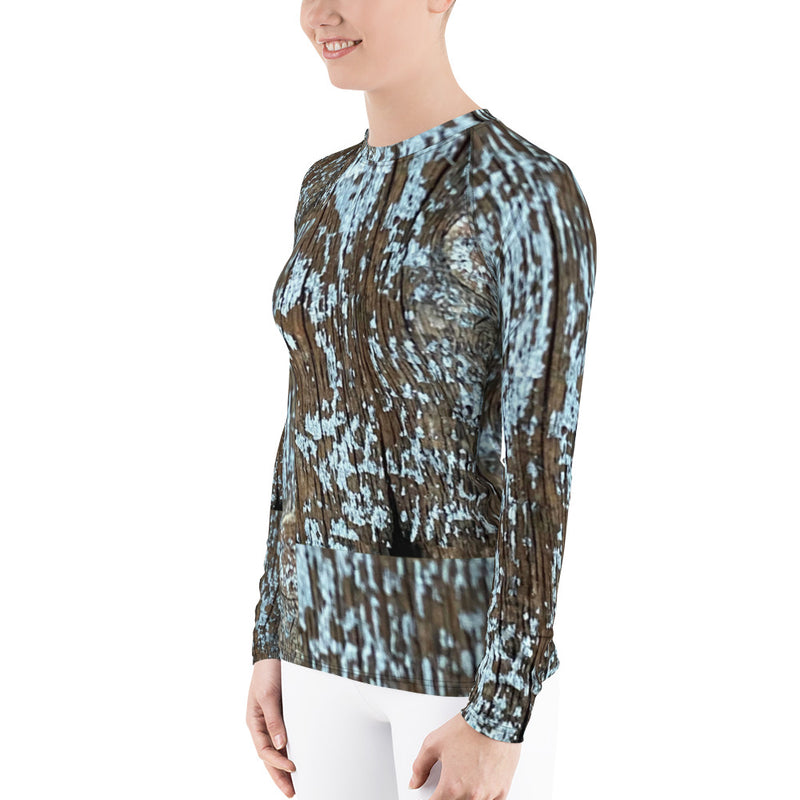 Women's Blue Taupe Abstract Design Rash Guard