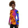 Women's Orange Purple and Pink Floral Rash Guard