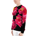 Women's Fuschia and Orange Floral  Black Rash Guard