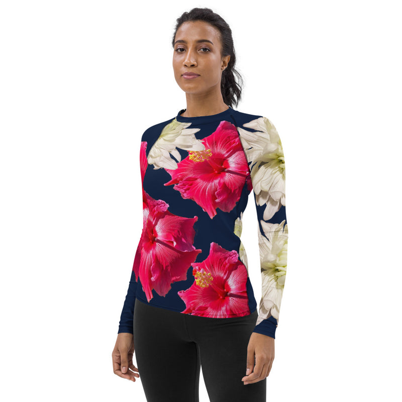 Women's Red White and Navy Floral Rash Guard