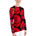 Purple Sky Red Floral Print Women's Rash Guard