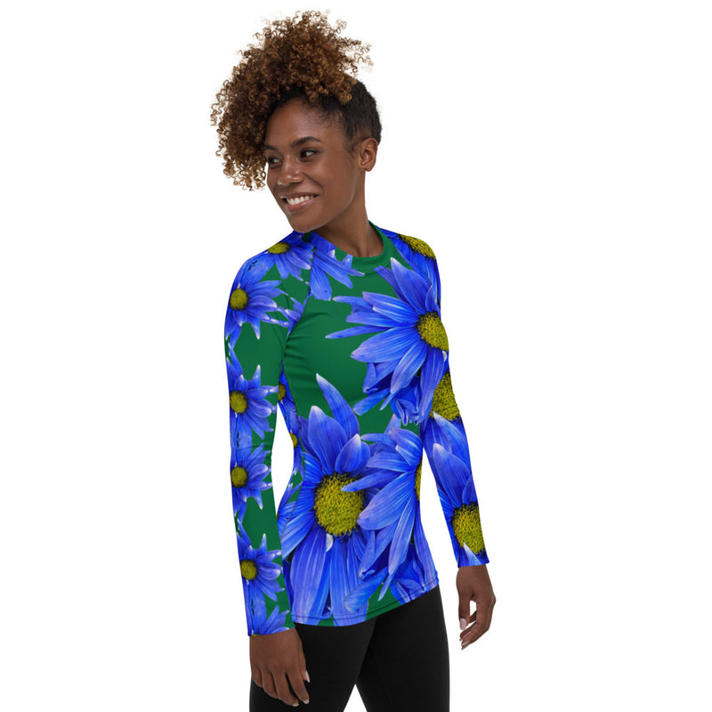 Purple Sky Designer Blue Floral Women's Rash Guard