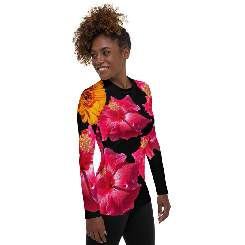 Purple Sky Red and Pink Floral Women's Rash Guard