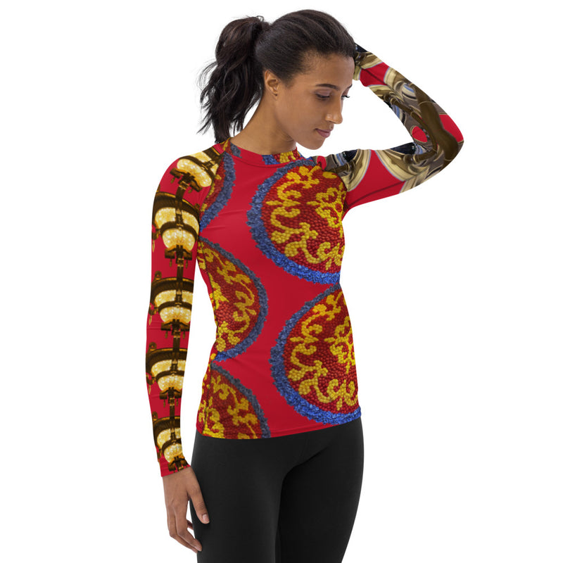 Women's Red Mosaic Rash Guard