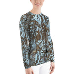 Women's Blue Taupe Abstract Design Rash Guard