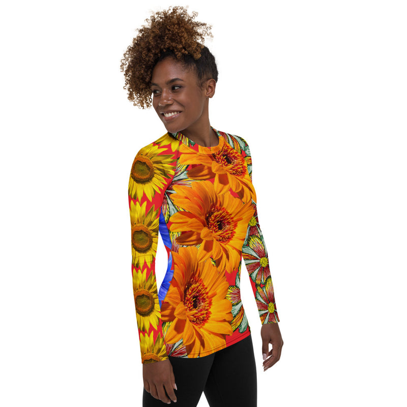 Women's Orange and Blue Floral Rash Guard