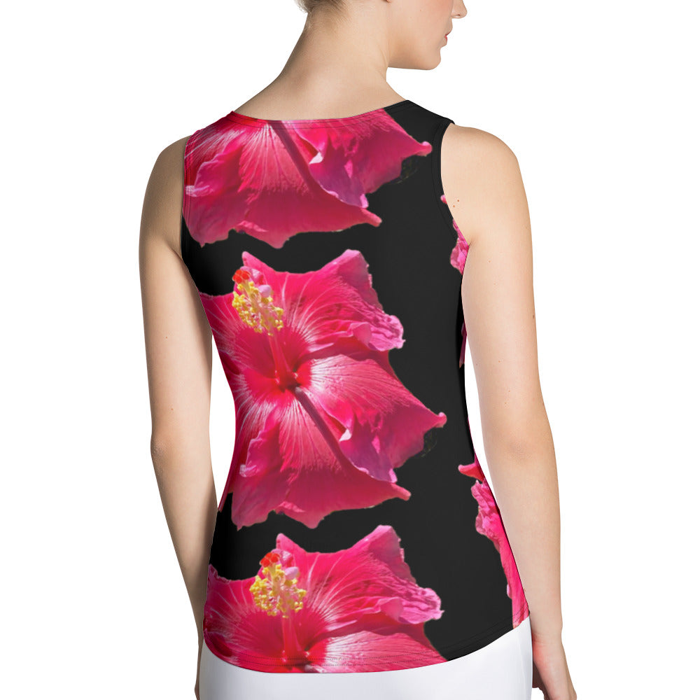 Purple Sky Red Black Floral Print Structured Tank Top