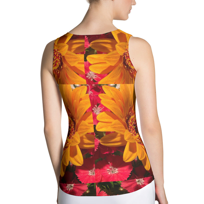 Purple Sky Orange Floral Print Structured Tank Top