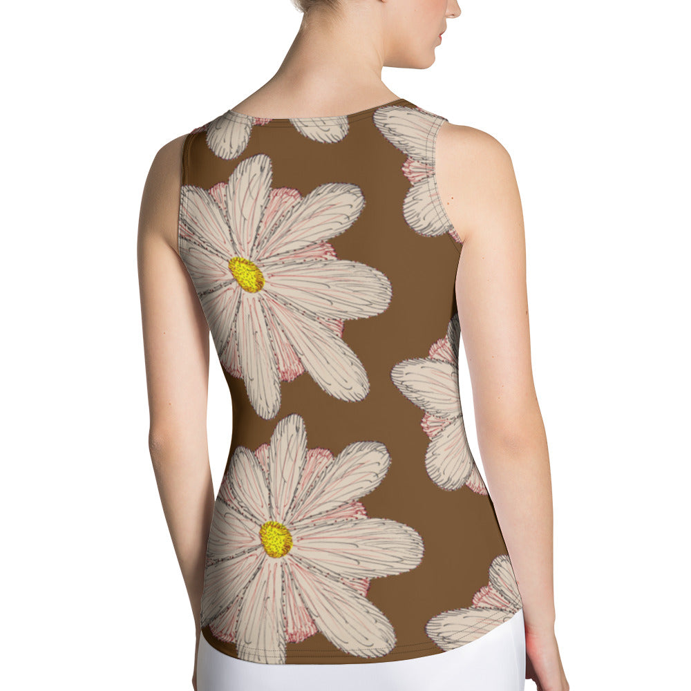 Purple Sky Brown Floral Print Structured Tank Top