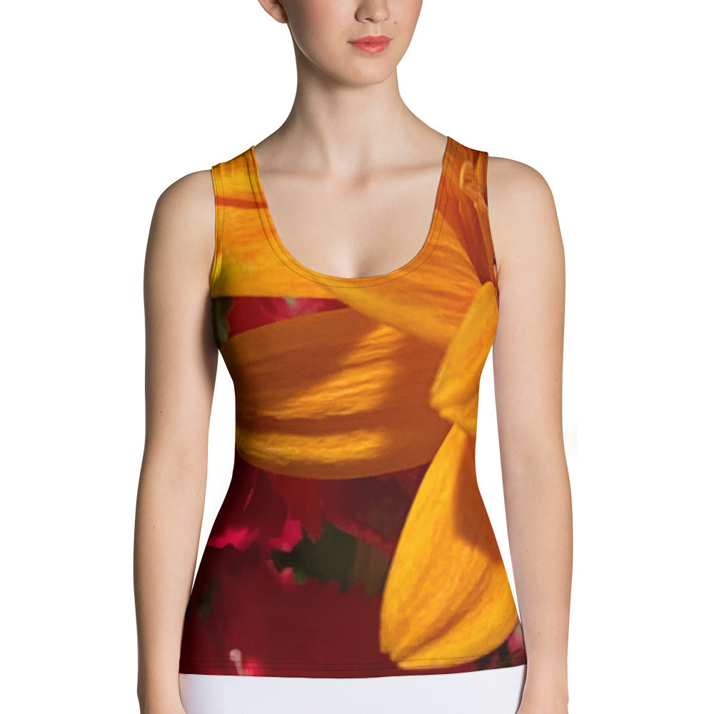 Purple Sky Orange Floral Print Structured Tank Top