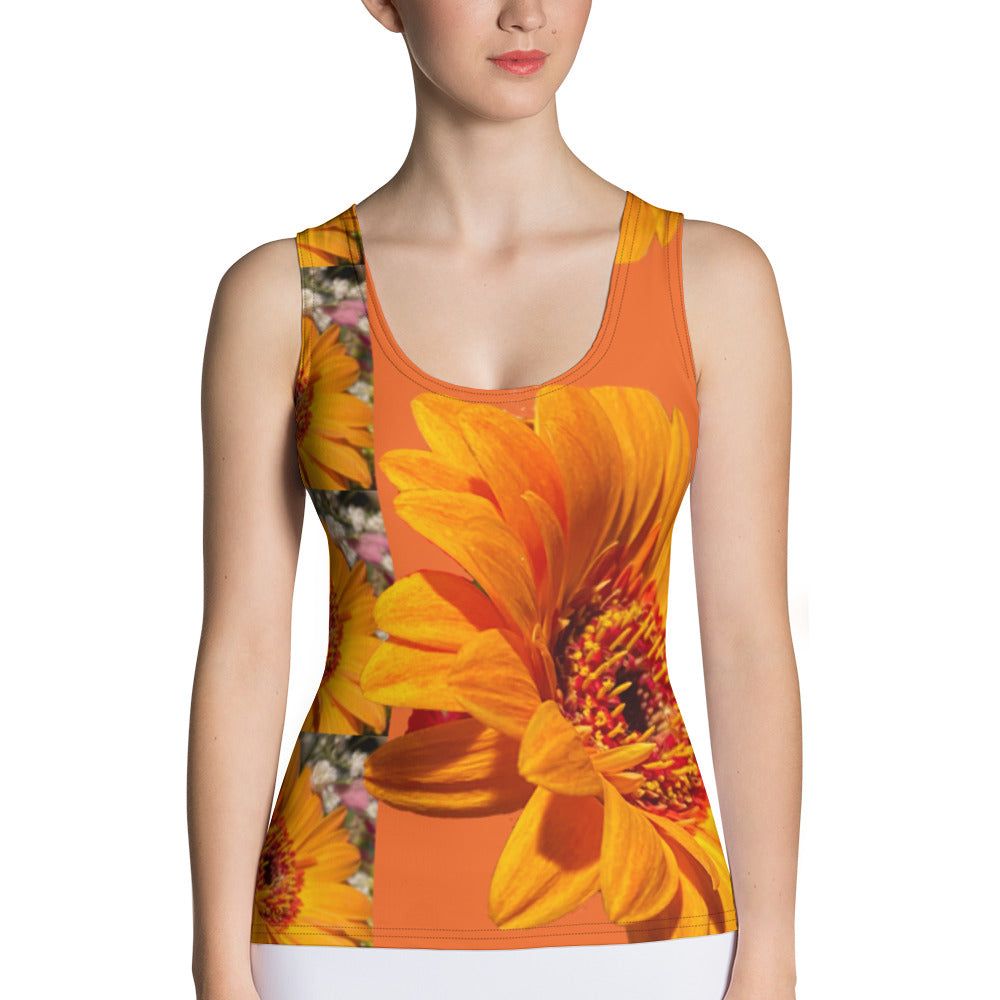 Purple Sky Orange Floral Print Structured Tank Top