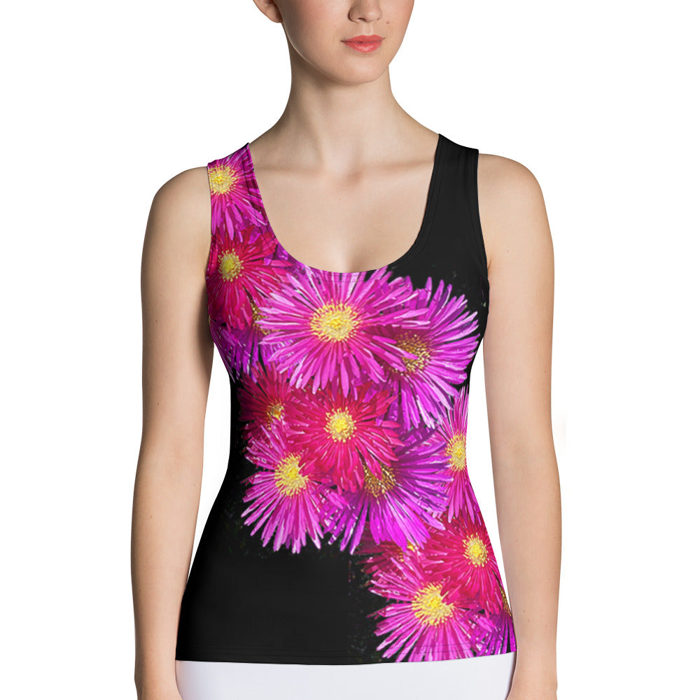 Purple Sky Red Purple Floral Print Structured Tank Top