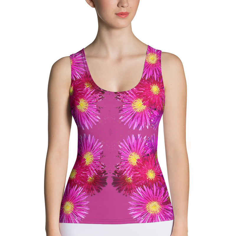 Purple Sky Red Fushia Floral Print Structured Tank Top