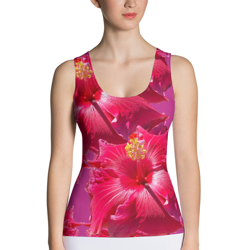 Purple Sky Red Floral Print Structured Tank Top