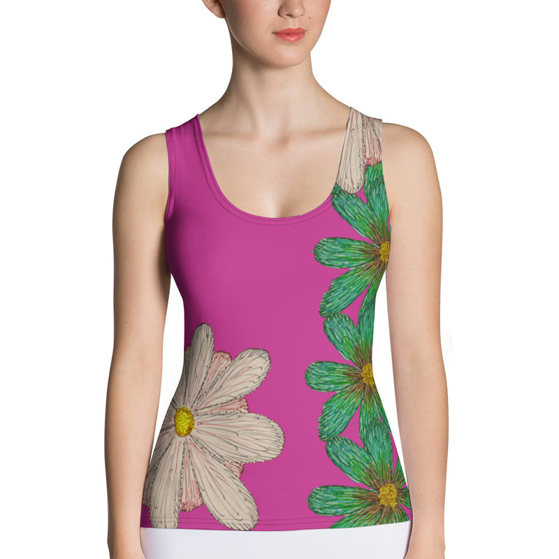 Purple Sky Pink Floral Print Structured Tank Top