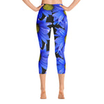 Purple Sky Blue Floral Print Yoga Capri Leggings