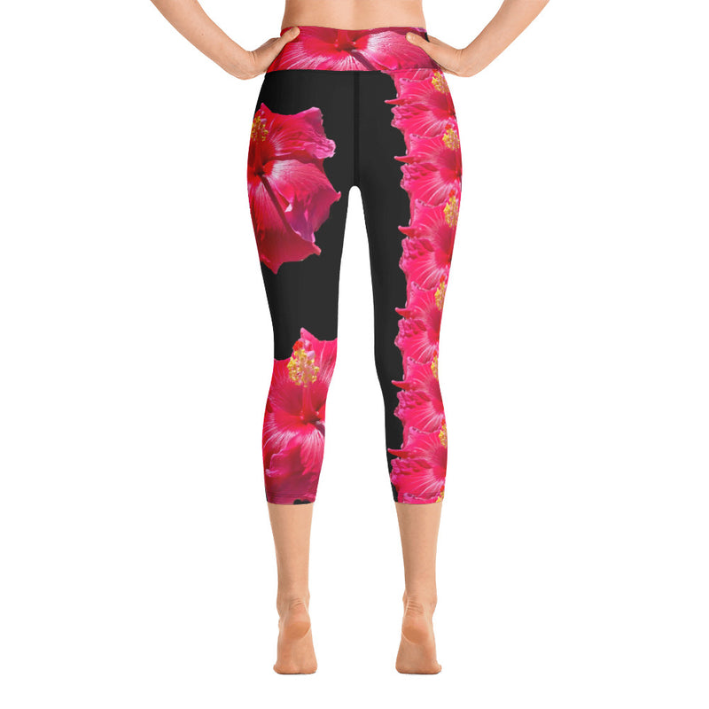 Purple Sky Pink Floral Yoga Capri Leggings