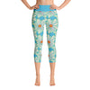 Purple Sky Turquoise Floral Print Yoga Capri Leggings