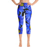 Purple Sky Blue Floral Print Yoga Capri Leggings