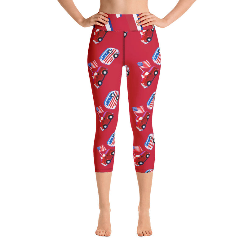 Purple Sky Red Fun Print Yoga Capri Leggings