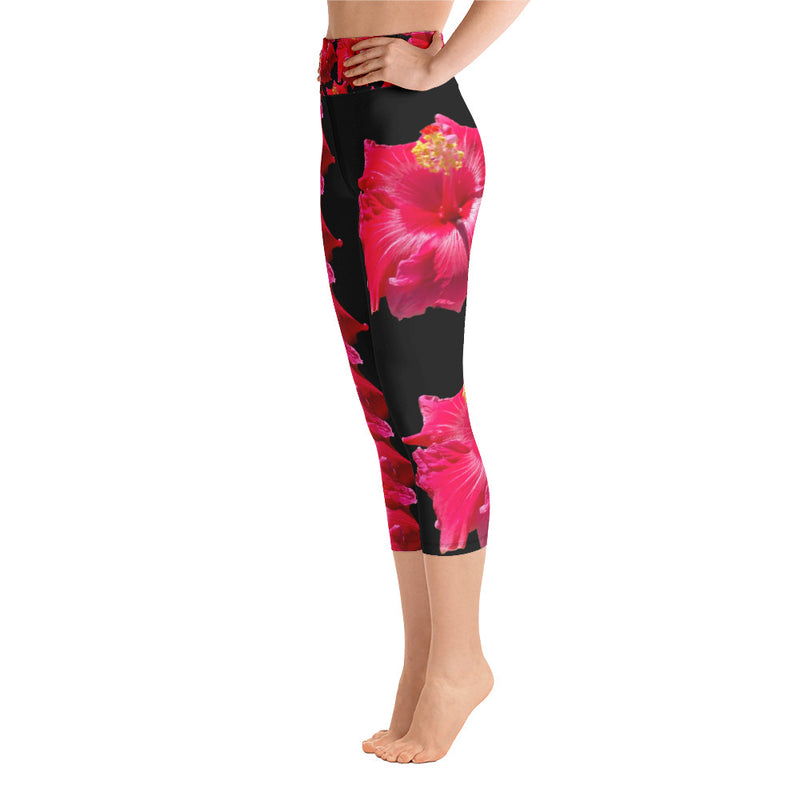 Purple Sky Pink Floral Yoga Capri Leggings