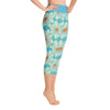 Purple Sky Turquoise Floral Print Yoga Capri Leggings