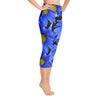 Purple Sky Blue Floral Print Yoga Capri Leggings