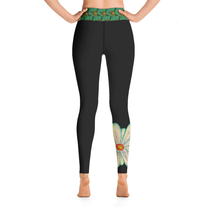 Purple Sky Black Floral Print Yoga Leggings