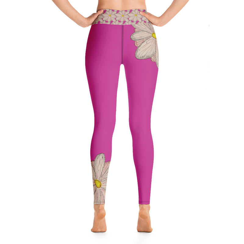 Purple Sky Pink Floral Print Yoga Leggings