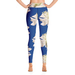 Purple Sky Blue White Floral Print Yoga Leggings