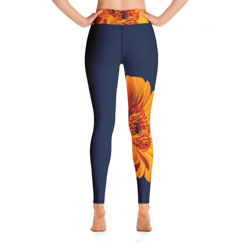 Purple Sky Blue Gold Floral Print Yoga Leggings