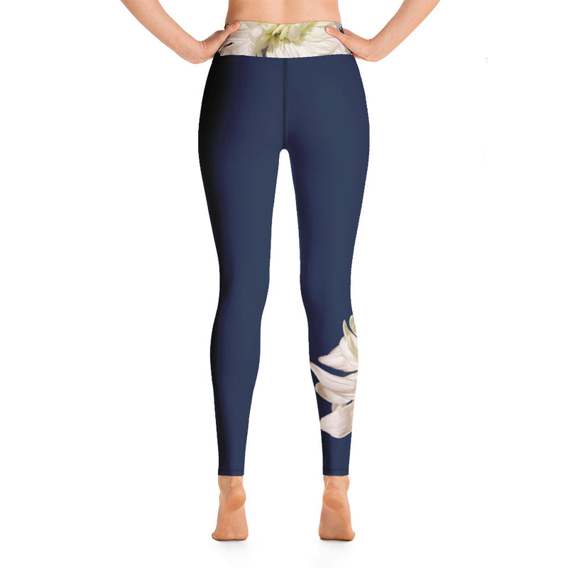 Purple Sky Blue White Floral Print Yoga Leggings