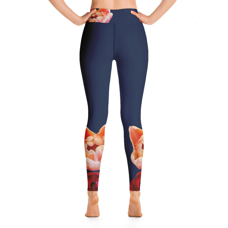 Purple Sky Blue Pink Floral Print Yoga Leggings